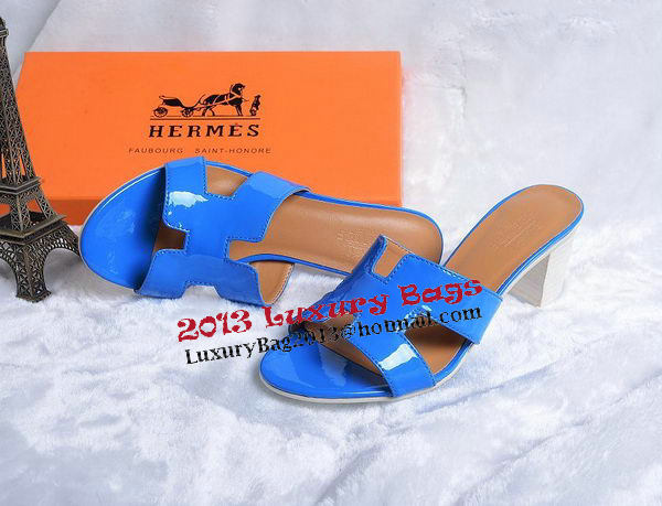 Hermes Sandals Patent Leather HO0438 Blue