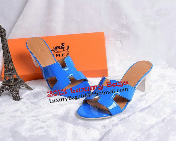 Hermes Sandals Patent Leather HO0438 Blue