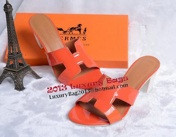 Hermes Sandals Patent Leather HO0438 Orange