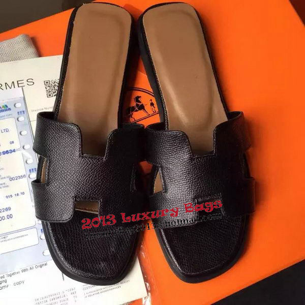 Hermes Slipper Calfskin Leather HO0485 Black