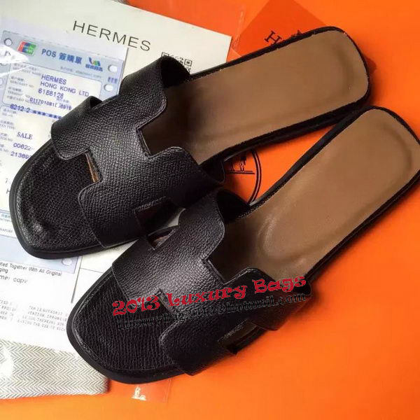 Hermes Slipper Calfskin Leather HO0485 Black