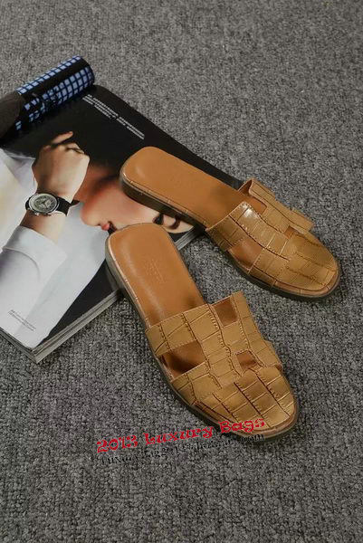 Hermes Slipper Croco Leather HO0451 Brown