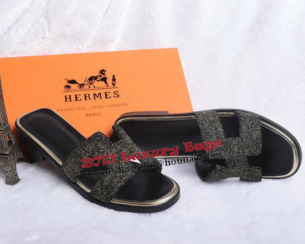 Hermes Slipper Suede Leather HO0447 Black