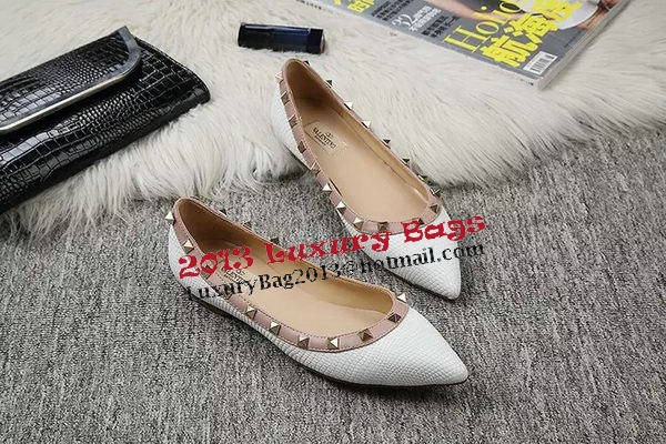 Valentino Point-Toe Flat Lizard Leather VT462 White