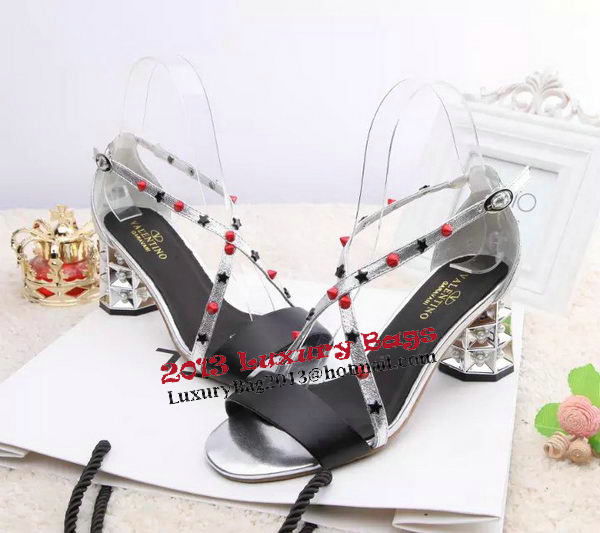 Valentino Sandals Leather VT454 Silver&Black