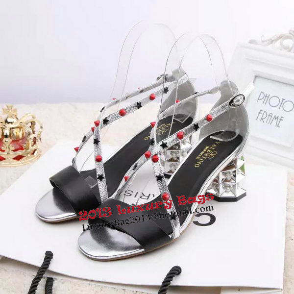 Valentino Sandals Leather VT454 Silver&Black