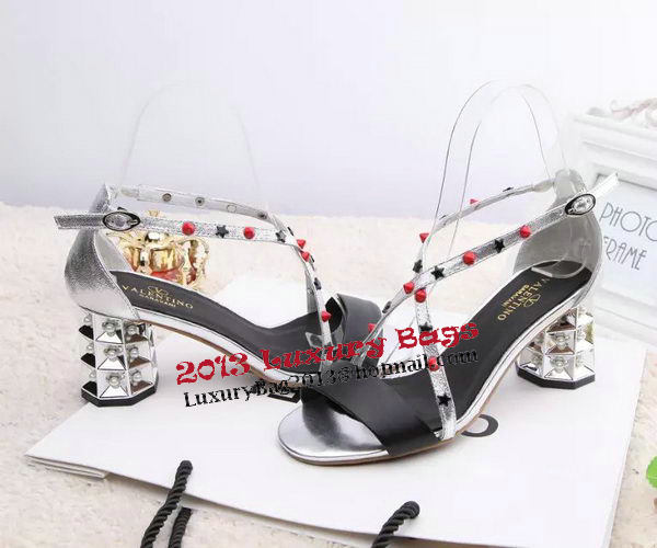 Valentino Sandals Leather VT454 Silver&Black