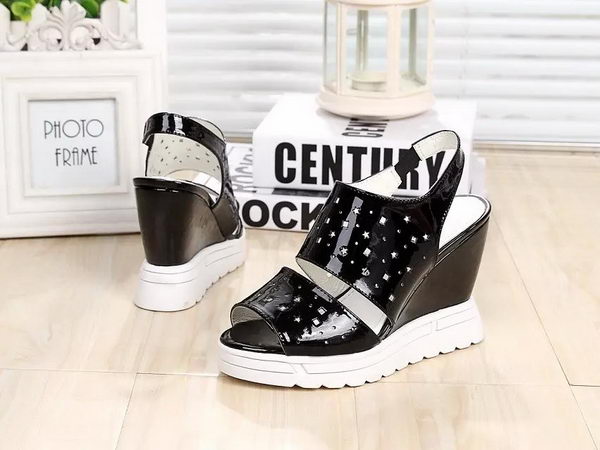 Chanel Wedges 110mm Sandal Leather CH1302 Black