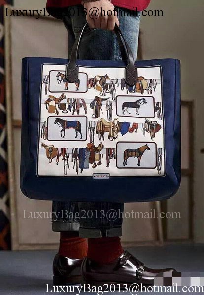 Gucci Large Horse Frame Print Tote Bag 387098 Blue