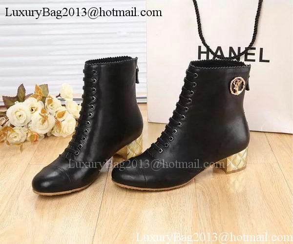 Chanel Sheepskin Leather Ankle Boot CH1407 Black