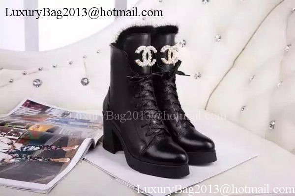 Chanel Sheepskin Leather Ankle Boot CH1492 Black