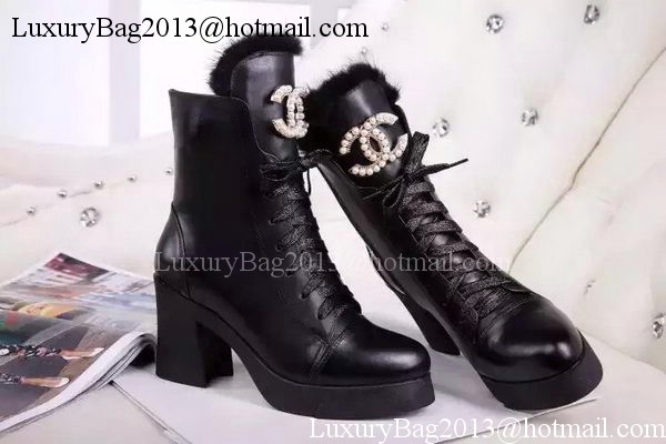 Chanel Sheepskin Leather Ankle Boot CH1492 Black