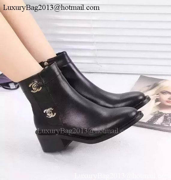 Chanel Sheepskin Leather Ankle Boot CH1499 Black