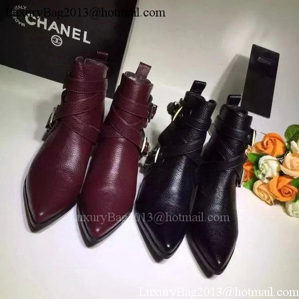 Chanel Sheepskin Leather Ankle Boot CH1507 Burgundy