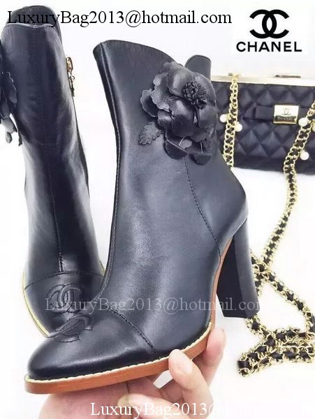 Chanel Sheepskin Leather Ankle Boot CH1513 Black