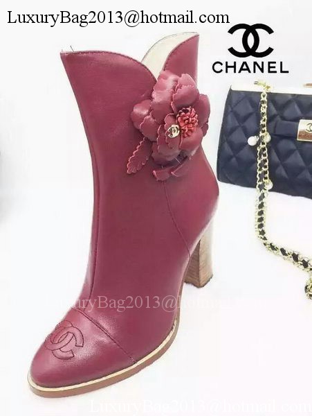 Chanel Sheepskin Leather Ankle Boot CH1513 Burgundy