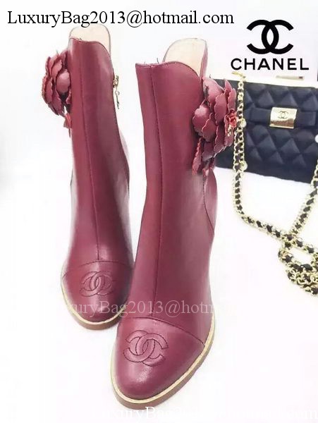 Chanel Sheepskin Leather Ankle Boot CH1513 Burgundy