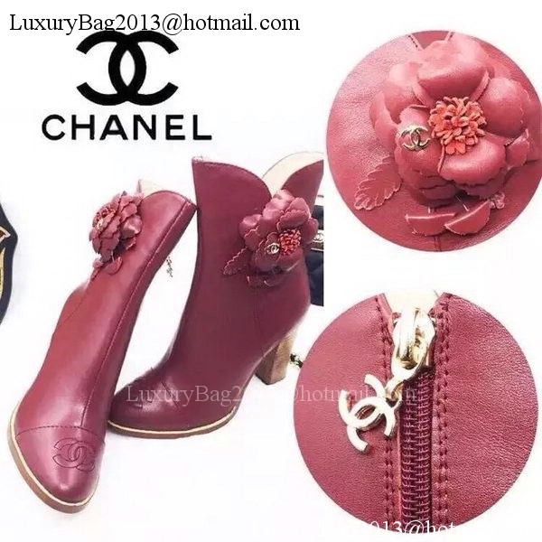 Chanel Sheepskin Leather Ankle Boot CH1513 Burgundy