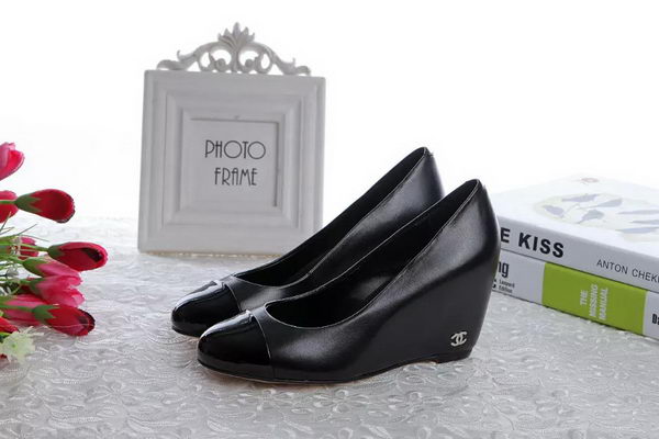 Chanel Wedges Pump Sheepskin Leather CH1416 Black