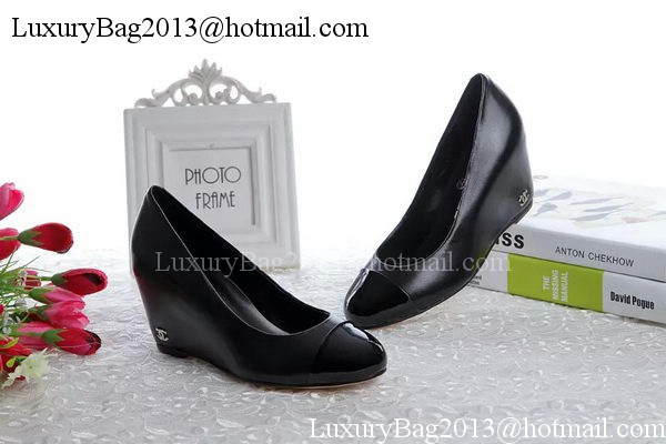 Chanel Wedges Pump Sheepskin Leather CH1416 Black