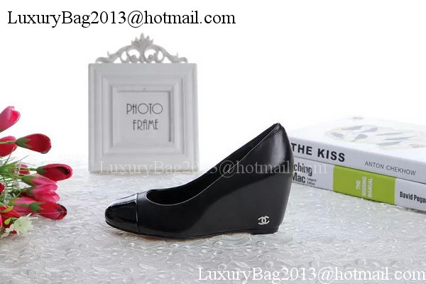 Chanel Wedges Pump Sheepskin Leather CH1416 Black