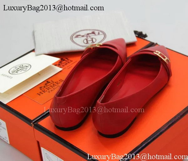 Hermes Sheepskin Leather Ballerina Flat HO553 Red