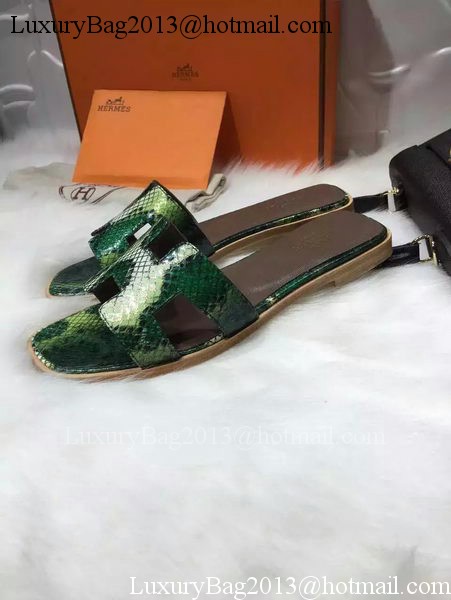 Hermes Slippers Leather HO663 Green