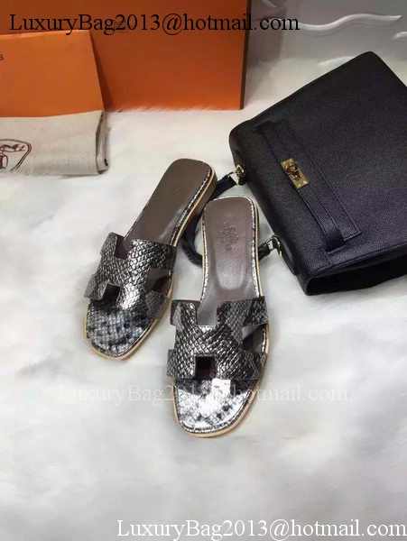 Hermes Slippers Leather HO663 Silver