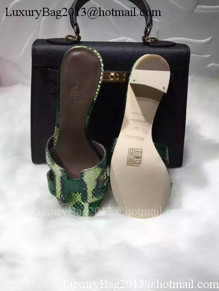 Hermes Slippers Leather HO669 Green