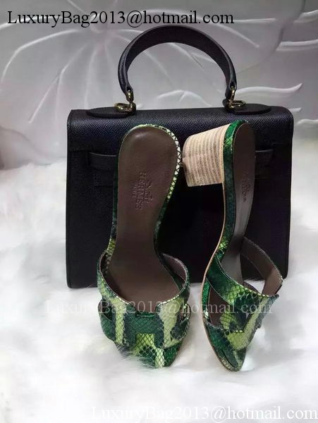 Hermes Slippers Leather HO669 Green