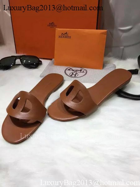 Hermes Slippers Leather HO675 Brown