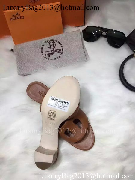 Hermes Slippers Leather HO681 Brown