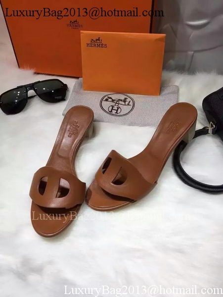 Hermes Slippers Leather HO681 Brown