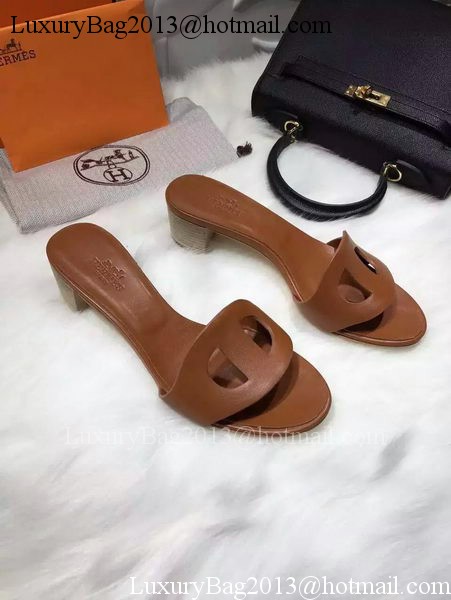 Hermes Slippers Leather HO681 Brown