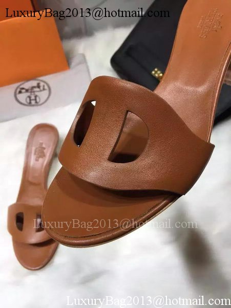 Hermes Slippers Leather HO681 Brown