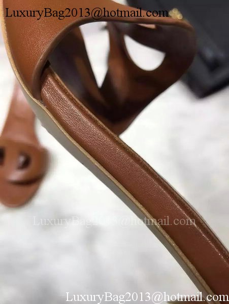 Hermes Slippers Leather HO681 Brown