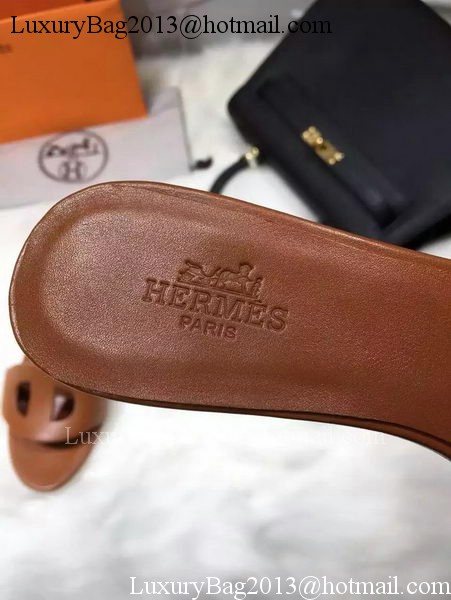 Hermes Slippers Leather HO681 Brown