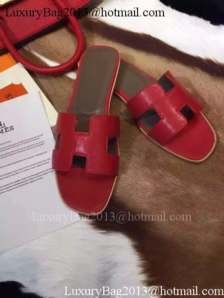 Hermes Slippers Leather HO695 Red