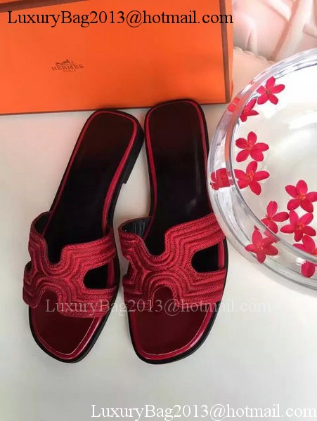 Hermes Slippers Leather HO698 Burgundy