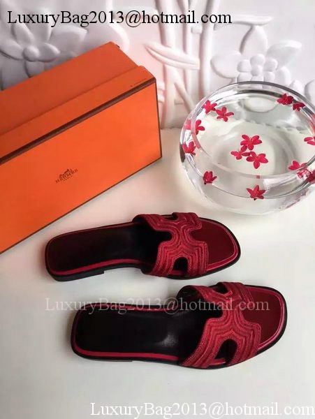 Hermes Slippers Leather HO698 Burgundy