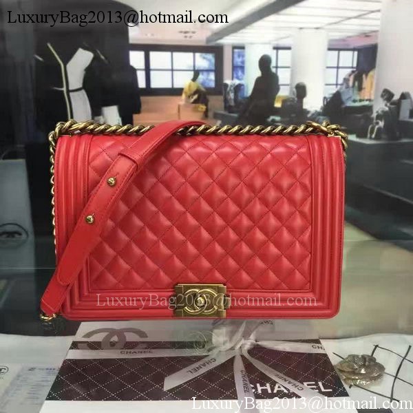 Boy Chanel Flap Bag Red Original Sheepskin Leather A67088 Gold