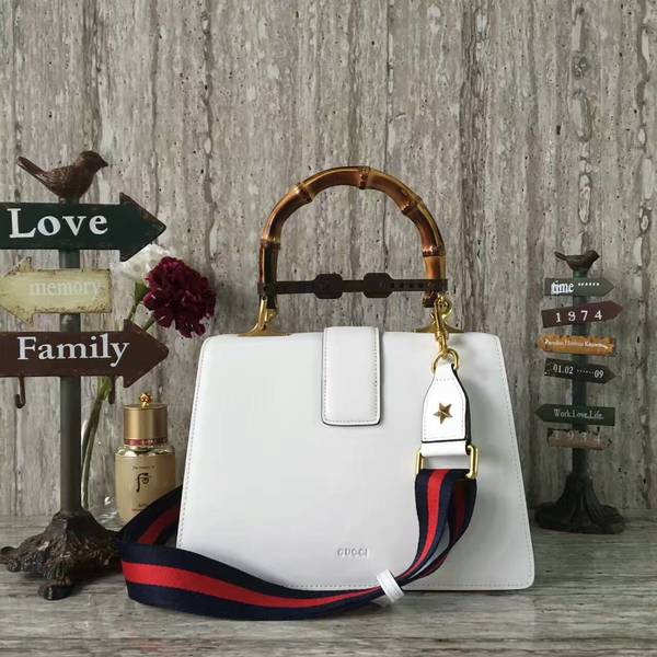 Gucci Now Bamboo Smooth Leather Top Handle Bag 448075 White&Black&Red