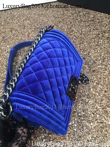 Boy Chanel Flap Shoulder Bag Original Velvet Leather A67085 Blue