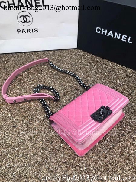 Boy Chanel Flap Shoulder Bag Original Velvet Leather A67085 Pink