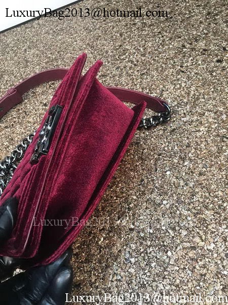 Boy Chanel Flap Shoulder Bag Original Velvet Leather A67085 Wine