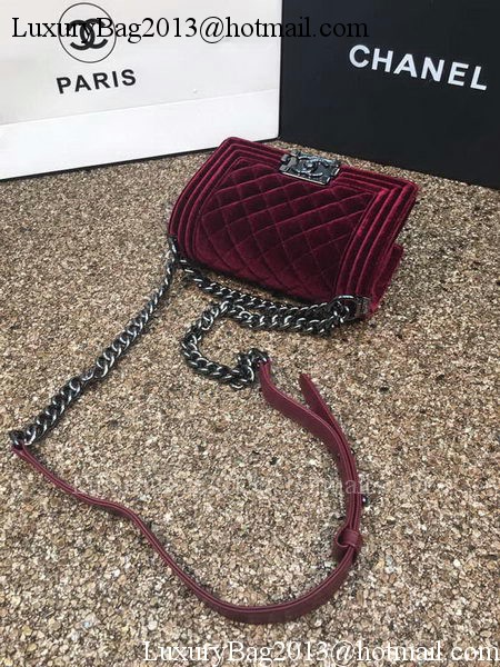 Boy Chanel Flap Shoulder Bag Original Velvet Leather A67085 Wine