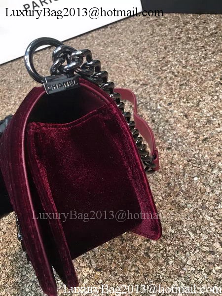 Boy Chanel Flap Shoulder Bag Original Velvet Leather A67085 Wine