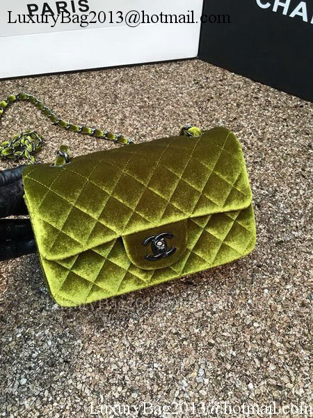 Chanel mini Classic Flap Bag Original Green Velvet Leather A1116 Silver