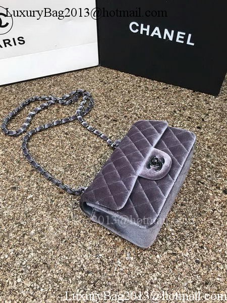 Chanel mini Classic Flap Bag Original Grey Velvet Leather A1116 Black