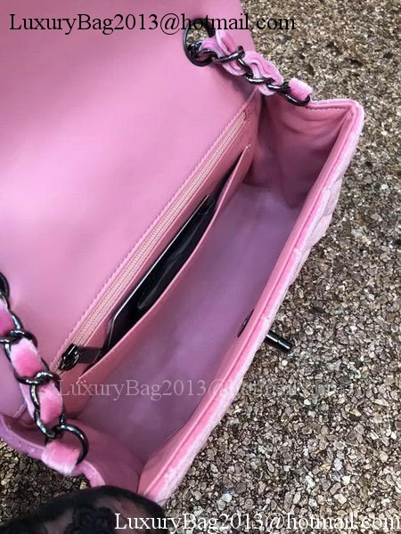 Chanel mini Classic Flap Bag Original Pink Velvet Leather A1116 Silver